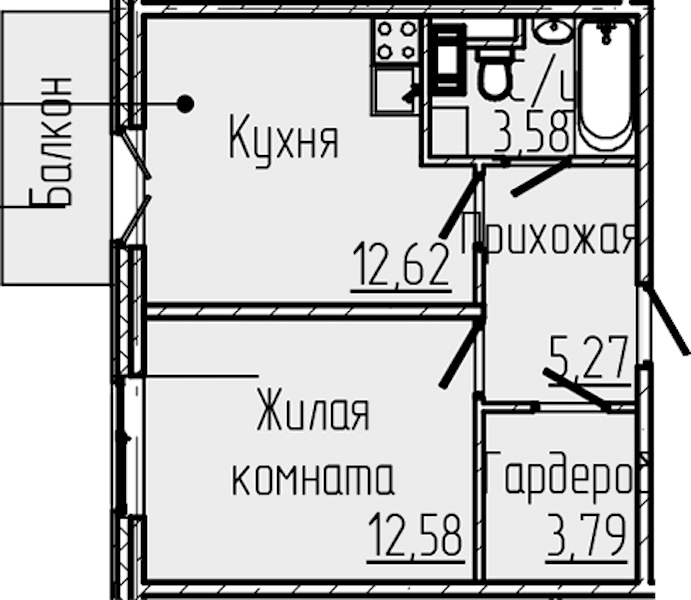 1-комнатная квартира 39.13 м², 6/8 эт., ЖК «SERTOLOVO PARK»